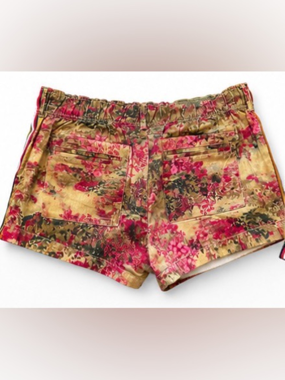 Free People Olive and Pink Floral Cargo Shorts with Side Stripe - Picture 2 of 5